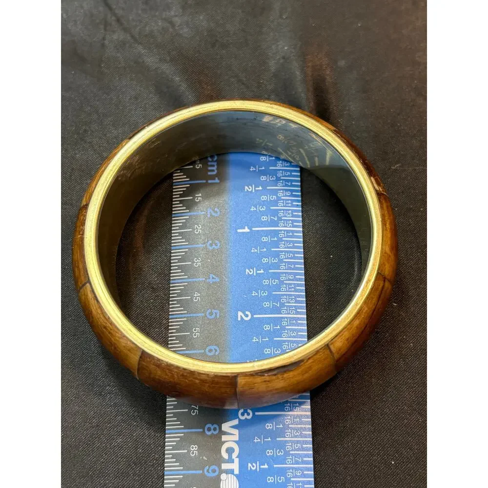 Vintage Carved Bone Bangle Bracelet With Metal Size 8.25”